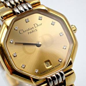1円～★Christian Dior クリスチャンディオール 48.133 オクタゴン QZ 白文字盤 デイト レディース腕時計 / P532910の画像2