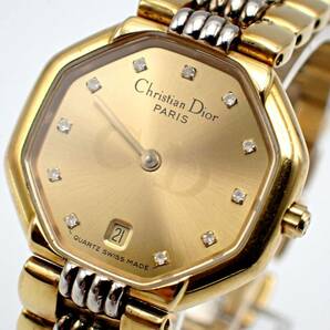 1円～★Christian Dior クリスチャンディオール 48.133 オクタゴン QZ 白文字盤 デイト レディース腕時計 / P532910の画像1