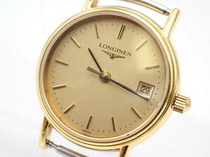 1円～☆LONGINES ロンジン QZ レディース腕時計 L4.136.2 ゴールド文字盤 デイト ラウンド 純正尾錠付き/N0931-1800-3