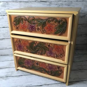 12P173 Mini chest of drawers 3 step drawer sculpture chest of drawers peace miscellaneous goods floral print furniture wooden retro Asian modern 1000-