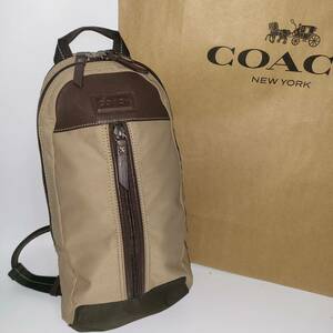 未使用に近い//COACH ショルダーバッグ コーチ F70692 Varick Nylon Sling ヴァリック ナイロン スリング 一部牛革 ボディバッグ