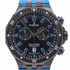 EDOX エドックス デルフィン クロノグラフ クォーツ メンズ 腕時計 ブラック×ブルー 純正ラバーベルト 10109-37NBUCA-NIBU【いおき質店】