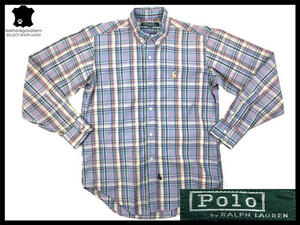  prompt decision *POLO RALPH LAUREN* boys size M rank button down shirt Polo Ralph Lauren 16 check pattern po knee long sleeve shirt SS thin American Casual 