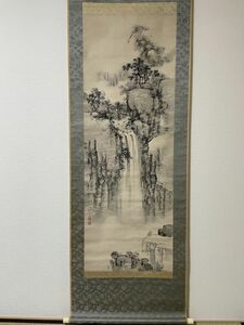 Art hand Auction 【真作】尾張南画 中林竹洞 水墨瀧山水人物図 時代箱 中国山水図, 絵画, 日本画, 山水, 風月