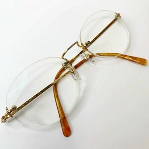 GOLD MASTER 035　K18　52□19-140　メガネ　眼鏡　度数不明　FRAME JAPAN フレーム無　K18刻印　総重量約24.7g　中古品