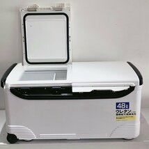 釣り用クーラーボックス 大容量48L 大型 座れる頑丈マッスルボディ 防水 サイドハンドル キャスター付 釣り 保冷力150h 水栓付き 白&黒_画像10