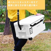 釣り用クーラーボックス 大容量48L 大型 座れる頑丈マッスルボディ 防水 サイドハンドル キャスター付 釣り 保冷力150h 水栓付き 白&黒_画像6