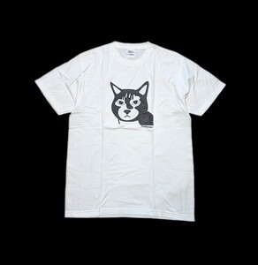 美品 天竺鼠 川原克己 大久保さん 猫 ネコ 半袖 Tシャツ カットソー 白 ホワイト プリント メンズ L ユニセックス