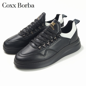 【未使用】コックスボルバ COXX BORBA《上質ポルトガル製》Dリング 厚底 本革レザー スニーカー 42(26.5～27) 黒ブラック