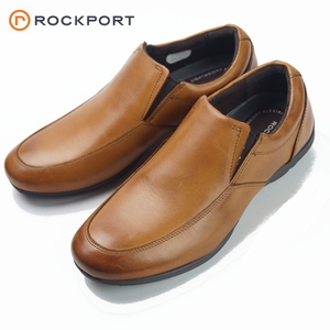 【未使用】ロックポート ROCKPORT デイビス《TRUTECH 軽量・衝撃吸収》上質本革 モック スリッポン ビジネス シューズ 茶 24.5cm