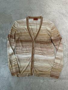 希少！美品！ITALY製！MISSONI ラメカーディガン グリッター ミッソーニ ボーダー柄 ニット セーター Vネック 大きいサイズ(40)