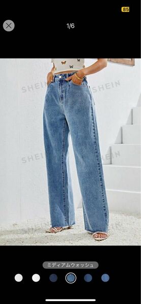 SHEIN 腰ポケット ストレートレッグジーンズ