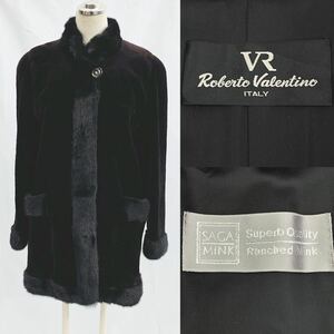 美品 Roberto Valentino 高級 シェアードミンク ファーコート 毛皮 リアルファー ブラック系 ダークブラウン 銀SAGA サガミンク R店0217☆