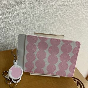 定期入れリール付き デコパージュ ピンク水玉
