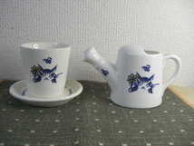 ◆Akiko Ikeda◆Bee＆blue bottle◆如雨露(watering can)と植物鉢と鉢受◆未使用品◆_画像1