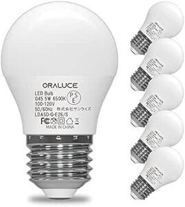 ORALUCE LED電球 E26口金 40W相当 昼光色 6500k 5W 450lm 220度広配光 高演色 小型電球 密閉器