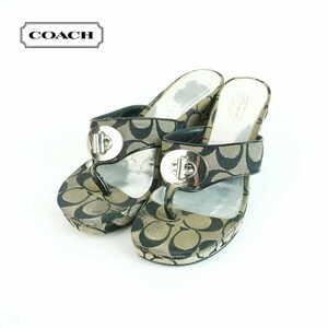 COACH Coach 5 1/2 23.5 tongs sandals mules Wedge sole silver metal fittings total pattern signature canvas ground beige /NC43