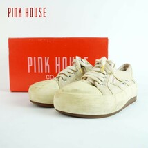 PINK HOUSE ピンクハウス LL 24.0~24.5 ローカットスニーカー レースアップ キャンバス地 アイボリー 箱付き/NC48_画像1