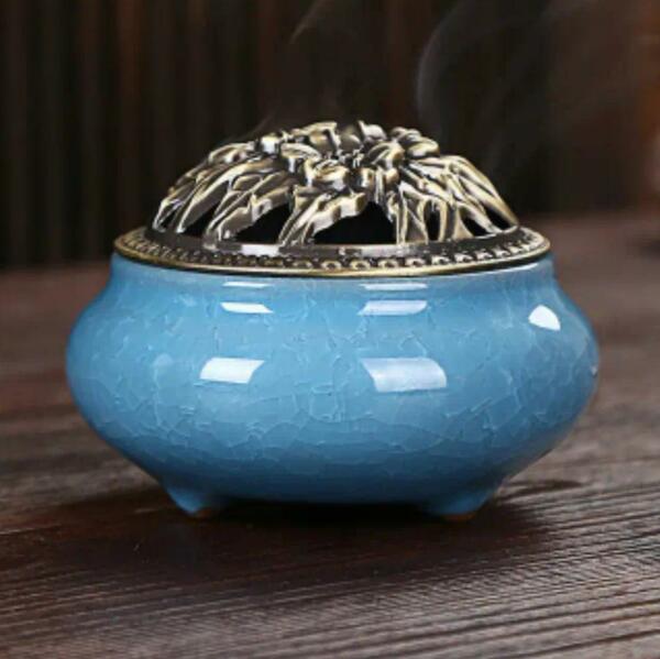 【数量限定】セラミック 香炉 水色 陶磁器 アロマ インセン お香 瞑想　風水　開運