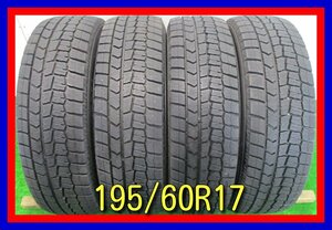 ■中古タイヤ■　195/60R17 90Q DUNLOP WINTERMAXX WM02 プリウス ライズ ロッキー等 冬タイヤ スタッドレス 激安 中古 送料無料 D481