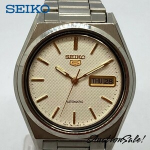 【可動品】SEIKO5 セイコーファイブ オートマチック デイデイト 文字盤色:ホワイト 7009-876A
