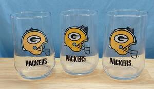 3 Tumblers Glasses w/Green Bay Packers Logos 4 3/4 inches, 14 oz. EUC 海外 即決