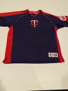 Minnesota Twins MLB MAJESTIC Impact Jersey Mens Sz Large Vintage Navy With Logos 海外 即決