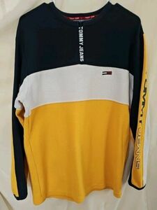 Vintage Tommy Hilfiger 1/4 Zip Long Sleeve Colorblocked Shirt Big Logos SZ M 海外 即決