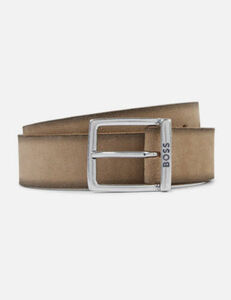 NEW Hugo Boss Rudy Sueded Leather Dress Belt - Light Brown - Size 38 海外 即決