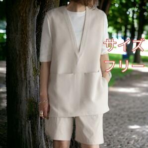 Vネックベスト 大人可愛い 着回しベスト レディース レイヤード 春夏服 新品 ベージュ サイズFREEの画像1