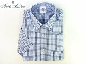 ◆未使用◆Brooks Brothers/ブルックスブラザーズ◆半袖シャツ◆青/水色/白 チェック◆USA/Sサイズ 170/96B◆スリムフィット◆綿100％