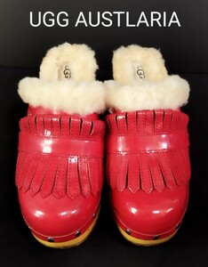 ★美品 UGG AUSTLARIA アグ オーストラリア ムートンレザー サボ サンダル 赤 US8 25.0cm 正規品 レディース ローヒール レッド 靴 女性用