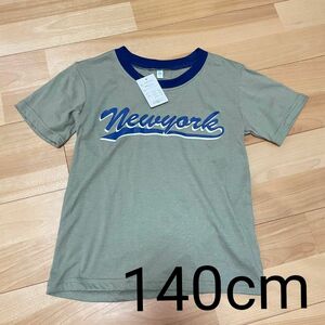 タグ付き 140cm カーキ ブルー ロゴ 半袖Tシャツ