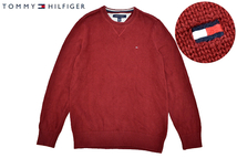 Y-7174★美品★TOMMY HILFIGER トミーヒルフィガー★正規品 胸ロゴ刺繍 ボルドー 長袖 綿 コットン ニット セーター Ｍ _画像1