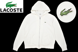 Y-7182★美品★LACOSTE SPORT ラコステ スポーツ★正規品 胸ワニロゴ刺繍 白 スウェットシャツ フルジップアップ パーカー フーディ 42