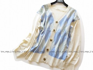 ●新品w closset/ダブルクローゼット アーガイル柄ニットカーディガン/WH●