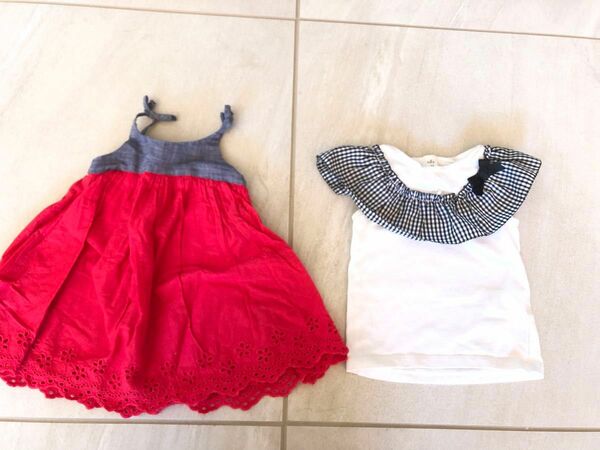 アプレレクールの白黒ギンガムチェックのフリル&baby GAP ワンピ