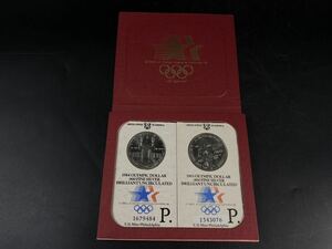 【福蔵】ロサンゼルスオリンピック 記念銀貨 1ドル 2枚 セット ケース付 1983年 1984年 900 FINE SILVER 本物 一枚重26.73g 計53.46g