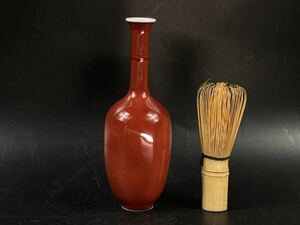 【福蔵】唐物 花瓶 辰砂 赤 清代 骨董 古玩 古美術 時代美品 高17cm