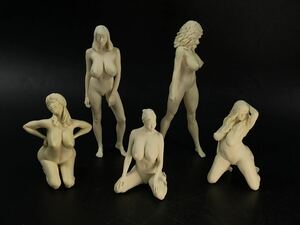 【福蔵】西洋美術 5体 置物 美人 裸婦 ヌード 人形 樹脂製 少女 女神 女性 高14.3cm位