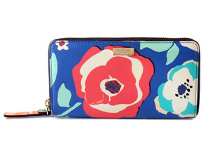 N15868 美品 kate spade ケイトスペード 花柄 ラウンドファスナー 長財布 ロングウォレット フラワー柄 ブルー×マルチカラー 札入れ