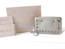 N15850 JIMMY CHOO ジミーチュウ スター スタッズ キーリング付き コインケース カードケース 小銭入れ レザー グレー×シルバー NANCY _画像1