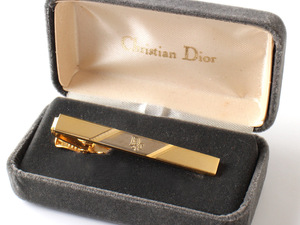 E16092 美品 Christian Dior クリスチャンディオール タイバー ヴィンテージ タイピン ネクタイピン ゴールド×シルバーメンズ ケース付き 