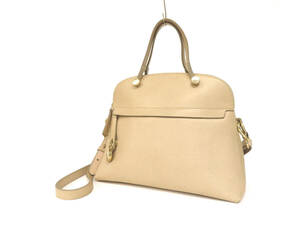 16745 美品 FURLA フルラ PIPER パイパー G金具 レザー 2WAY ジップ ハンドバッグ トートバッグ ショルダーバッグ 鞄 ベージュ イタリア製