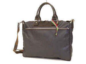 16596 美品 Orobianco オロビアンコ ナイロン×レザー 2WAY ブリーフケース ビジネスバッグ ショルダーバッグ 鞄 A4 茶 イタリア製 メンズ