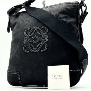 ●高級●LOEWE ロエベ 大容量 エンボス アナグラム ショルダーバッグ メッセンジャー ビジネスバッグ 鞄 かばん ステッチ レザー A4 黒