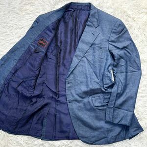 ●最高級の逸品 3Lサイズ●Brioni ブリオーニ 内側総ロゴ テーラード ジャケット スーツ 上着 シングル 2B シルク混 メンズ 54 青 ブルー