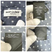 ●美品●SAINT LAURENT PARIS サンローラン パリ 長袖 シャツ ワイシャツ トップス 星 スター柄 コットン 着心地◎ メンズ ブルー Sサイズ_画像9