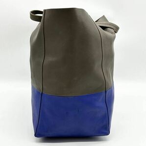 ●高級●CELINE セリーヌ ホリゾンタルカバ トートバッグ ビジネスバッグ 鞄 かばん A4 肩掛け フィービー期 本革 レザー バイカラー 茶 青の画像5