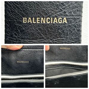 ●極美品 特大 ラージサイズ●BALENCIAGA バレンシアガ バルベス トートバッグ ビジネスバッグ 鞄 かばん ストライプ 本革 A4 肩掛け黒 白の画像10